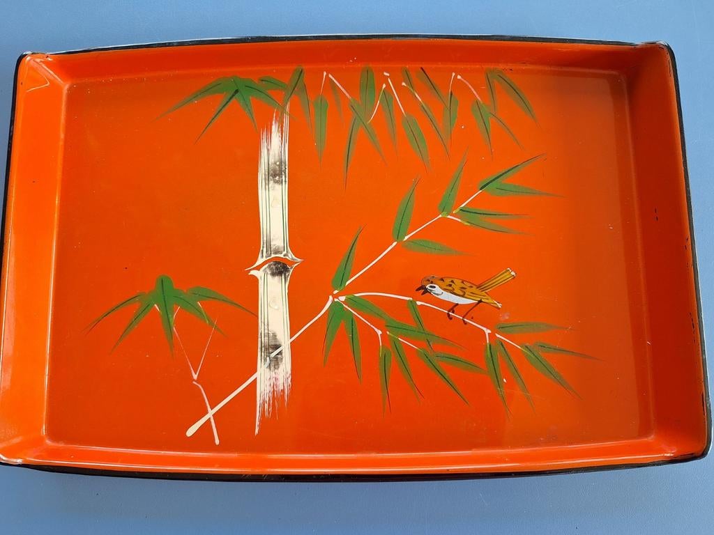 Vintage Japans lakwerk dienblad met vogel en bamboe, Ophalen of Verzenden