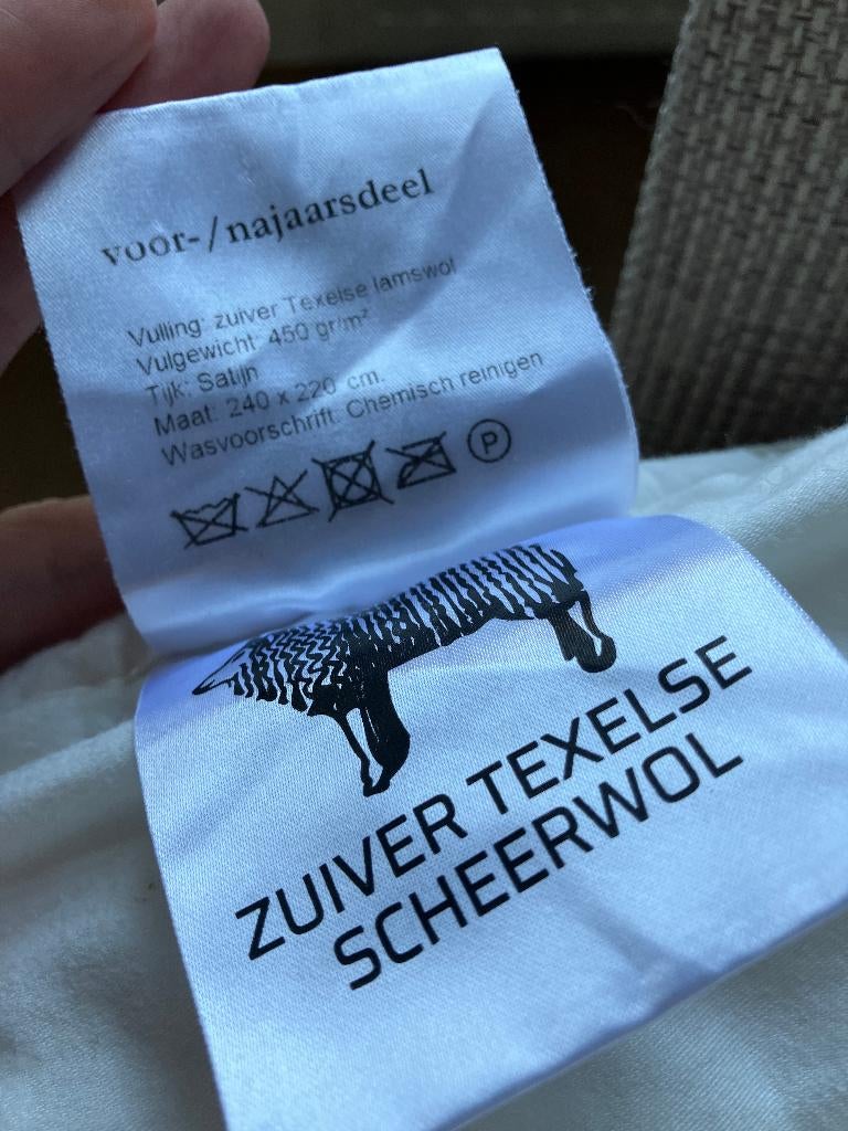 Luxe 4-seizoenen dekbed Texeler, zuiver wol 240 x 220 cm, Ophalen, Gebruikt, Wit, Tweepersoons
