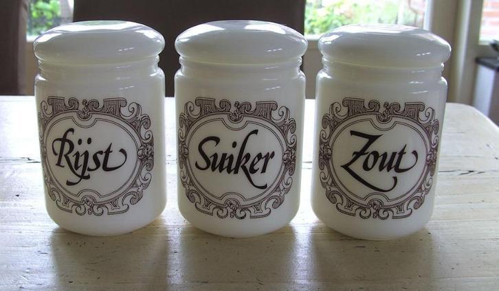 SALE retro witte opaline voorraad potten, -, -, Ophalen of Verzenden, Zo goed als nieuw