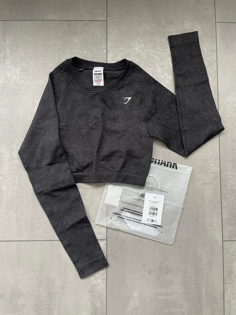 Gymshark mineral black crop top adapt fleck seamless maat s, Kleding | Dames, Sportkleding, Zwart, Ophalen of Verzenden, Maat 36 (S)