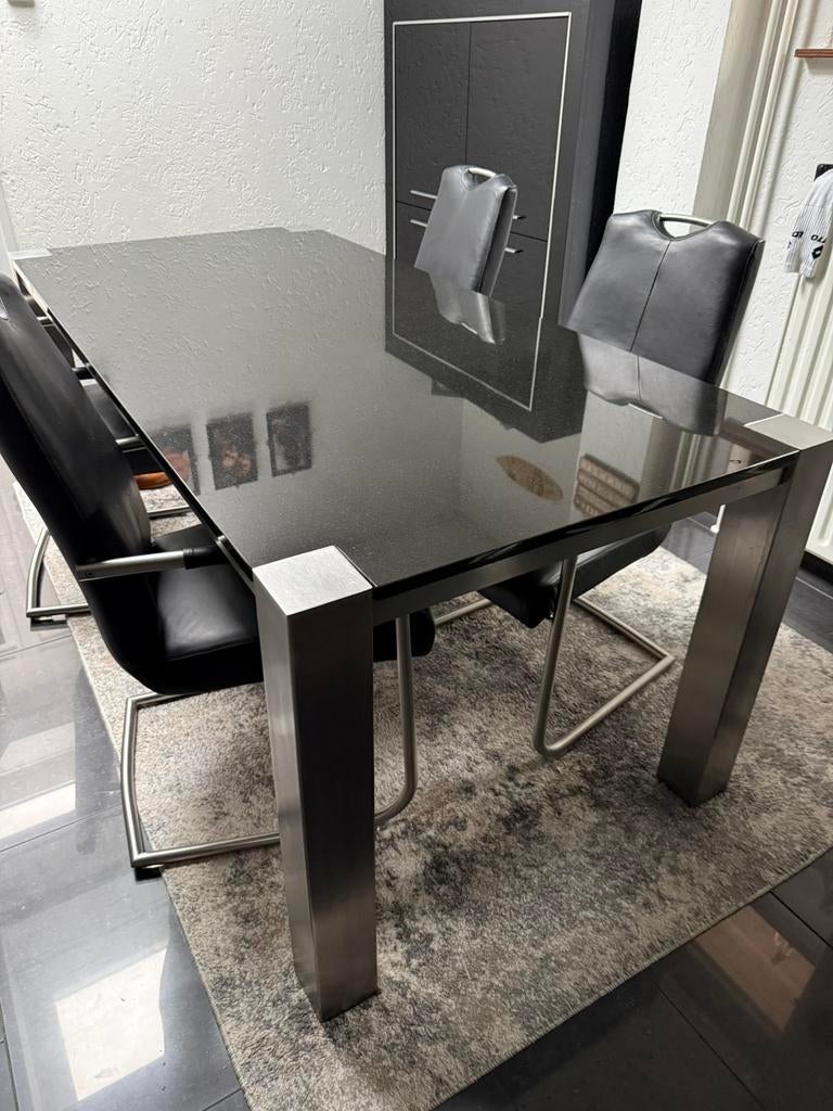 Graniet  tafel met rvs poten, Ophalen, Zo goed als nieuw, Rechthoekig