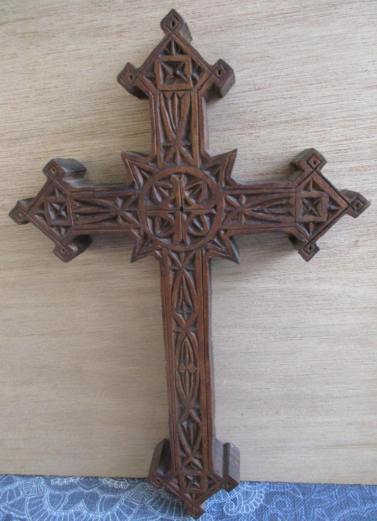 antiek houtsnijwerk - chr. kruis 29 cm, Ophalen of Verzenden