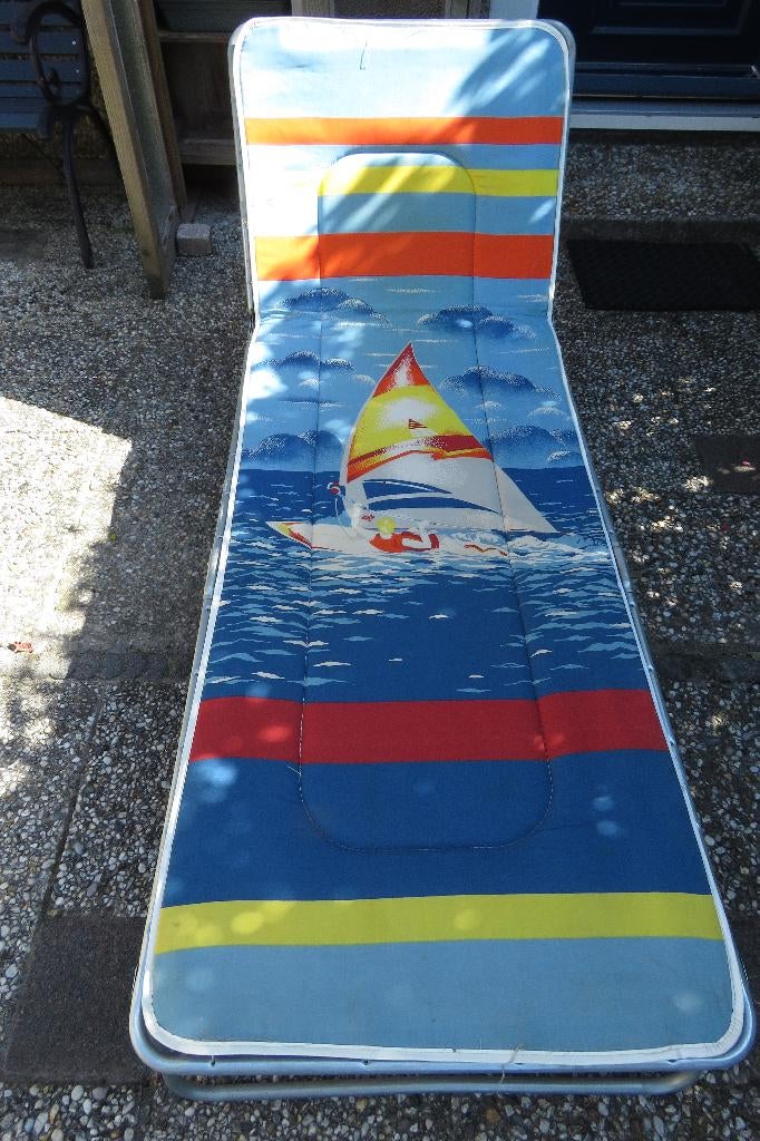 Vintage stretcher / ligbed / zonnebed, Tuin en Terras, Ligbedden, Ophalen, Gebruikt, Aluminium, Verstelbaar