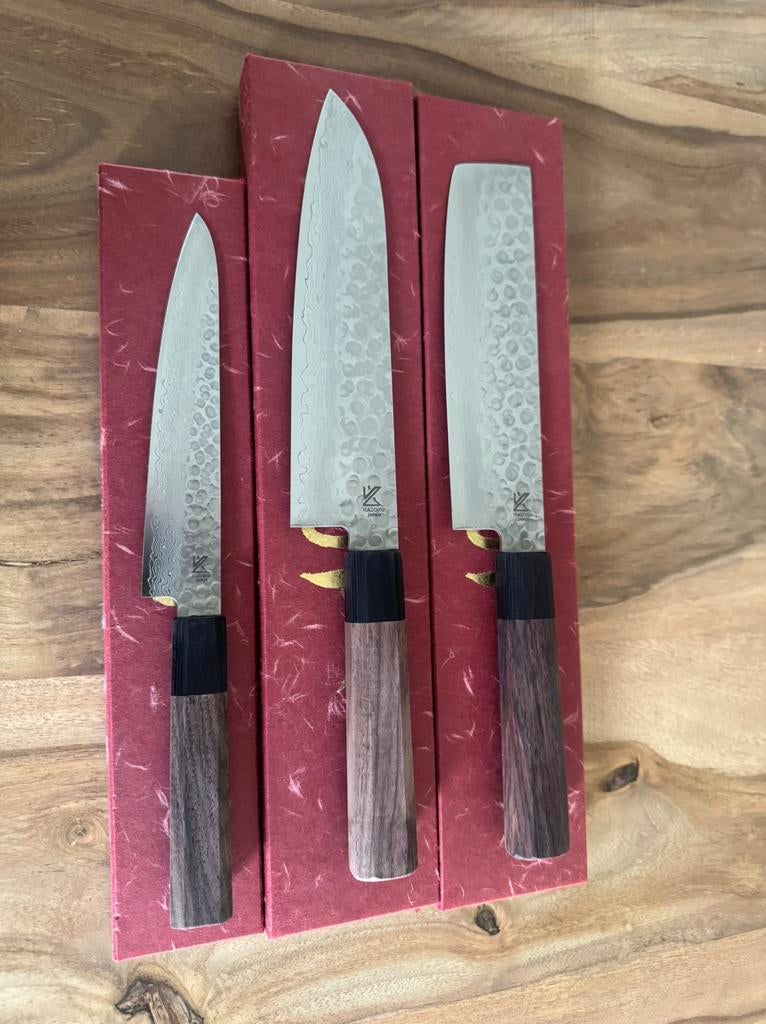 3 Kazoku Japanse Chikara messen, santoku, nakiri, groente, Ophalen of Verzenden, Zo goed als nieuw