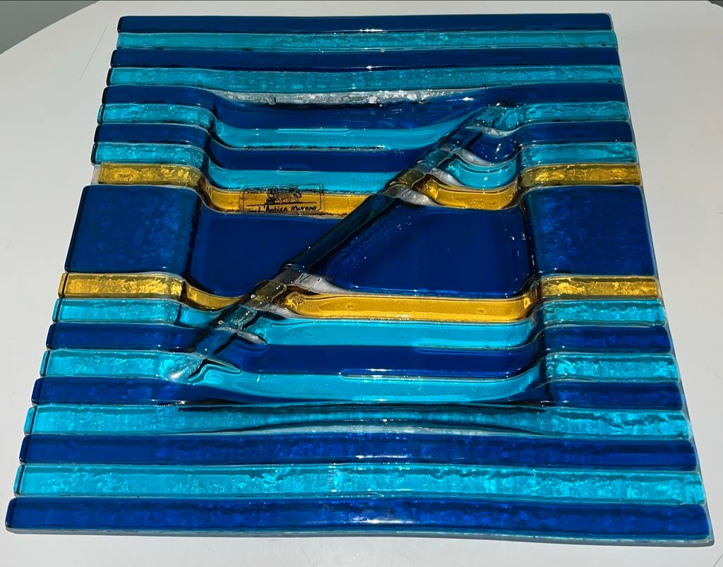 L'Antica Murano glazen schaal blauw en goud, Ophalen of Verzenden