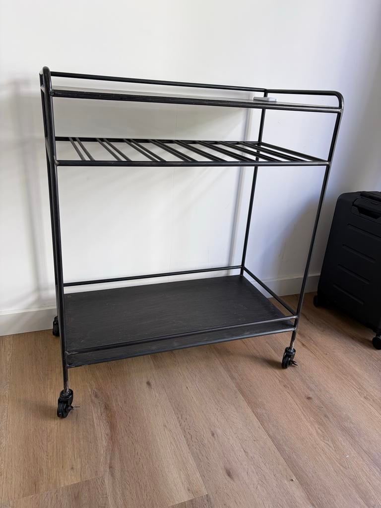 Wijn/drankrek op wielen, Huis en Inrichting, Ophalen, Gebruikt, 5 tot 15 flessen, Metaal