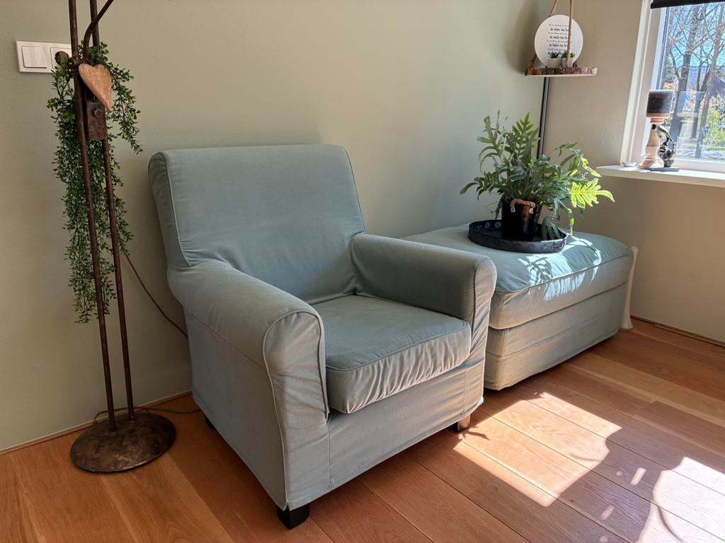 Ektorp fauteuil en/of voetenbank., Ophalen, Eenpersoons, 75 tot 100 cm, Zo goed als nieuw
