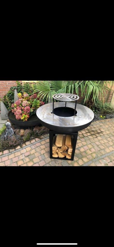 Vuurschaal met houtopslag en grillrooster, Plancha Grill, Ophalen, Nieuw