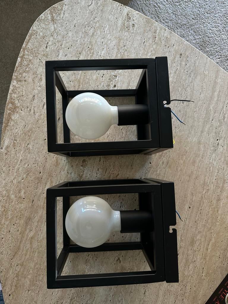 Set van 2 zwarte kubus plafondlampen met LED-lampen, Ophalen, Zo goed als nieuw, Metaal