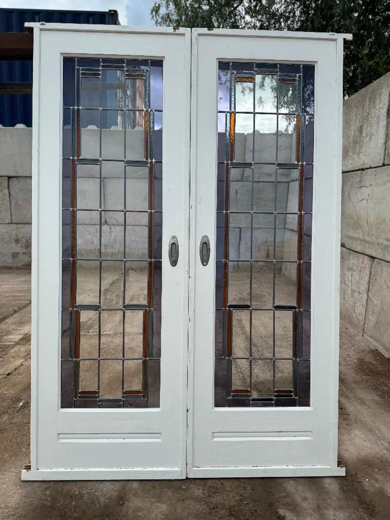 Set schuif / en-suite deuren met glas in lood 211,5x144,5cm.