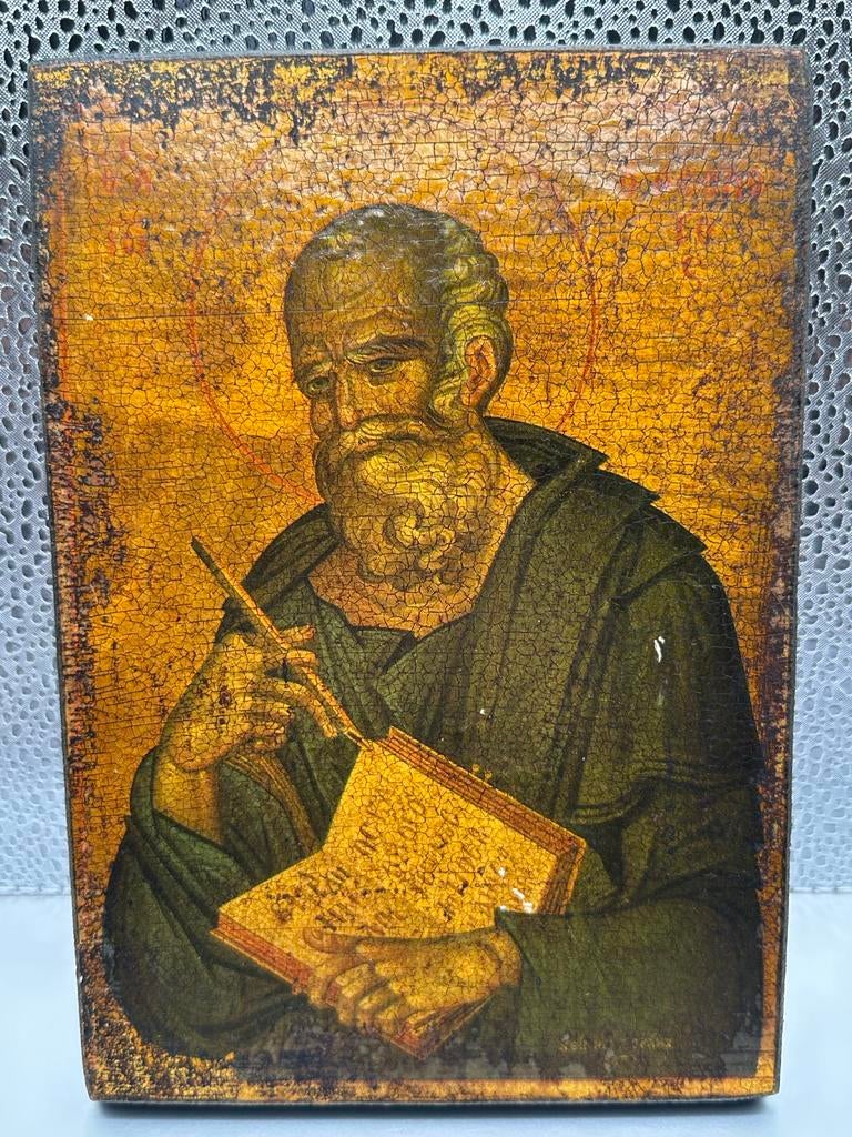 Antieke icoon van een heilige, handgeschilderd, Ophalen of Verzenden