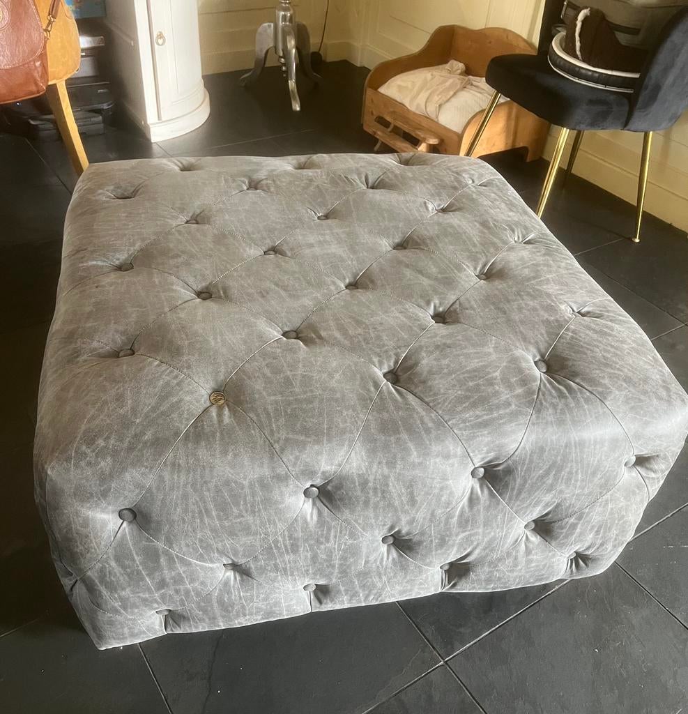 Pelini ledere poef riviera maison, Ophalen, Vierkant, Leer