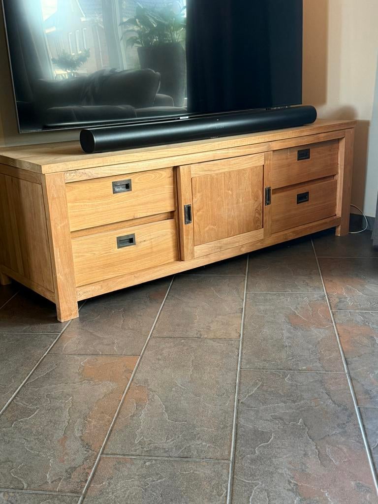TV meubel teakhout, Huis en Inrichting, Kasten | Televisiemeubels, Gebruikt, 150 tot 200 cm, Teakhout, Ophalen of Verzenden