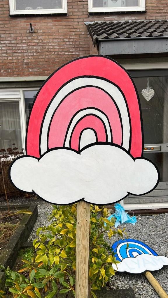 Roze Geboortebord Regenboog te huur - Kraambord - €10 pw., Ophalen, Zo goed als nieuw, Geboorte of Huwelijk