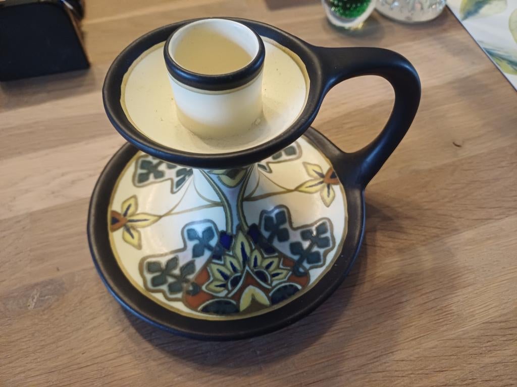 Goedewaagen Gouds Plateel kandelaar decor Iris, Ophalen of Verzenden