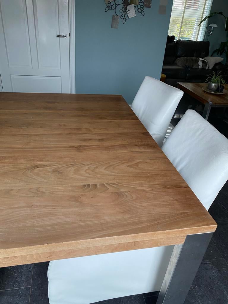 Bert Plantagie Bridge massief notenhouten eettafel 140x140cm, Ophalen, Gebruikt, Vierkant, Modern designe