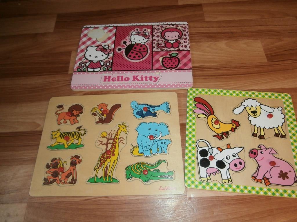 puzzel Hello Kitty safari Eichhorn boerderij dieren Hema, Gebruikt, Ophalen of Verzenden, Van hout, Minder dan 10 stukjes