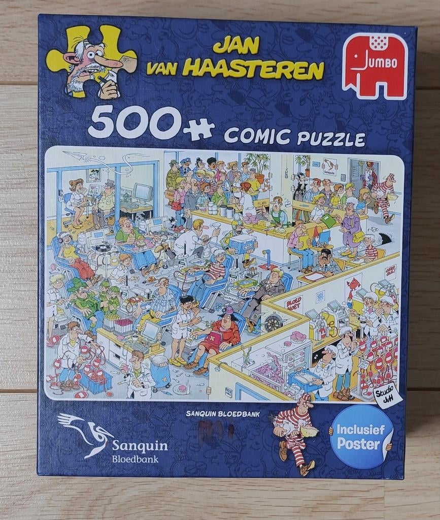 Puzzel Jan van Haasteren Sanquin Bloedbank., Ophalen of Verzenden, 500 t/m 1500 stukjes, Zo goed als nieuw