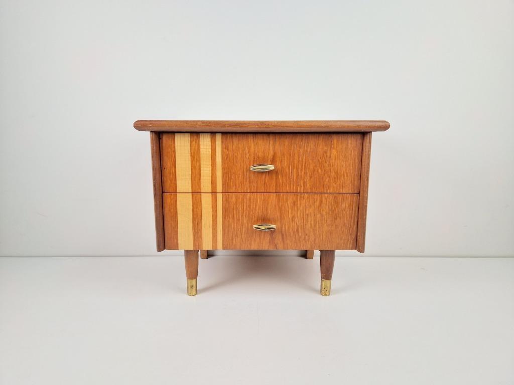 Vintage Nachtkastje Teak formica messing ’60 retro, Minder dan 45 cm, N, N, Hout