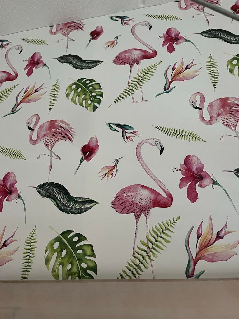 Flamingo Behang - Tropische Wanddecoratie, Ophalen of Verzenden, Minder dan 10 m², Groen, Tropical