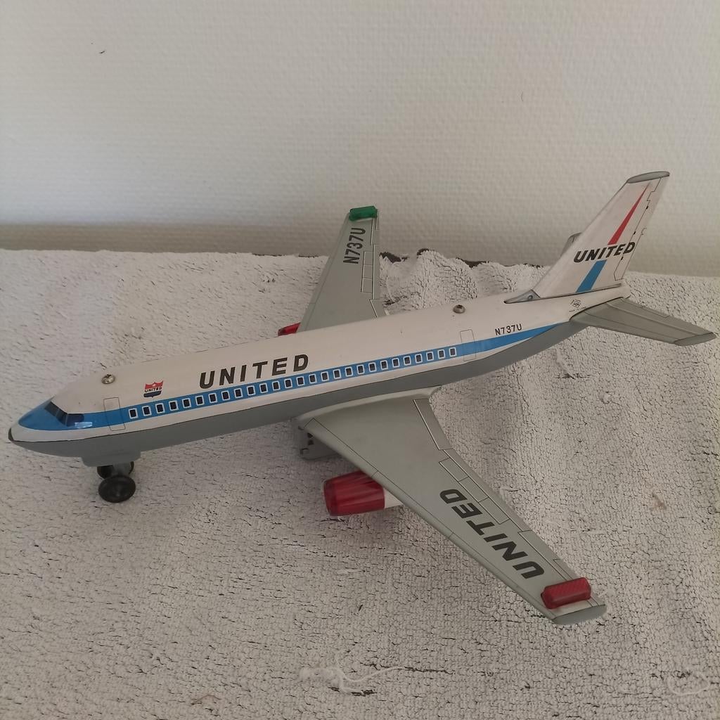Blikken vliegtuig Boeing 737 United. Battery friction Motor, Ophalen of Verzenden