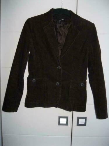 H&M blazer bruin rib 38/40 m, Maat 38/40 (M), Kostuum of Pak, Bruin, Nieuw