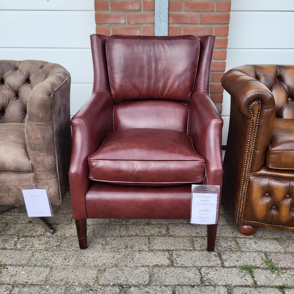 Fauteuil Picasso in prachtig soepel rundleer., Ophalen, Chesterfield, 75 tot 100 cm, Zo goed als nieuw