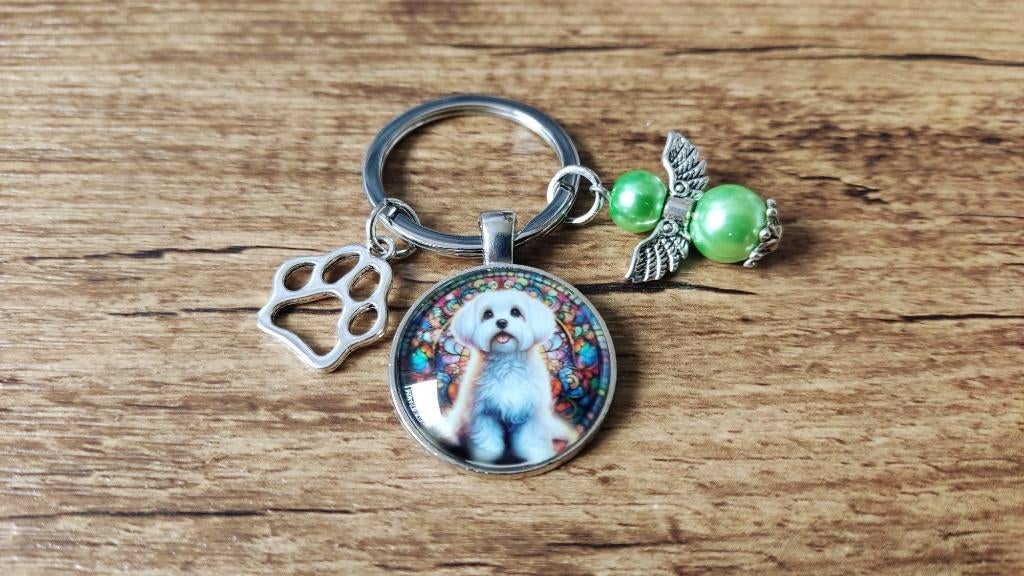 Tas/Sleutelhanger Maltezer cabochon met beschermengeltje, Verzenden, Nieuw