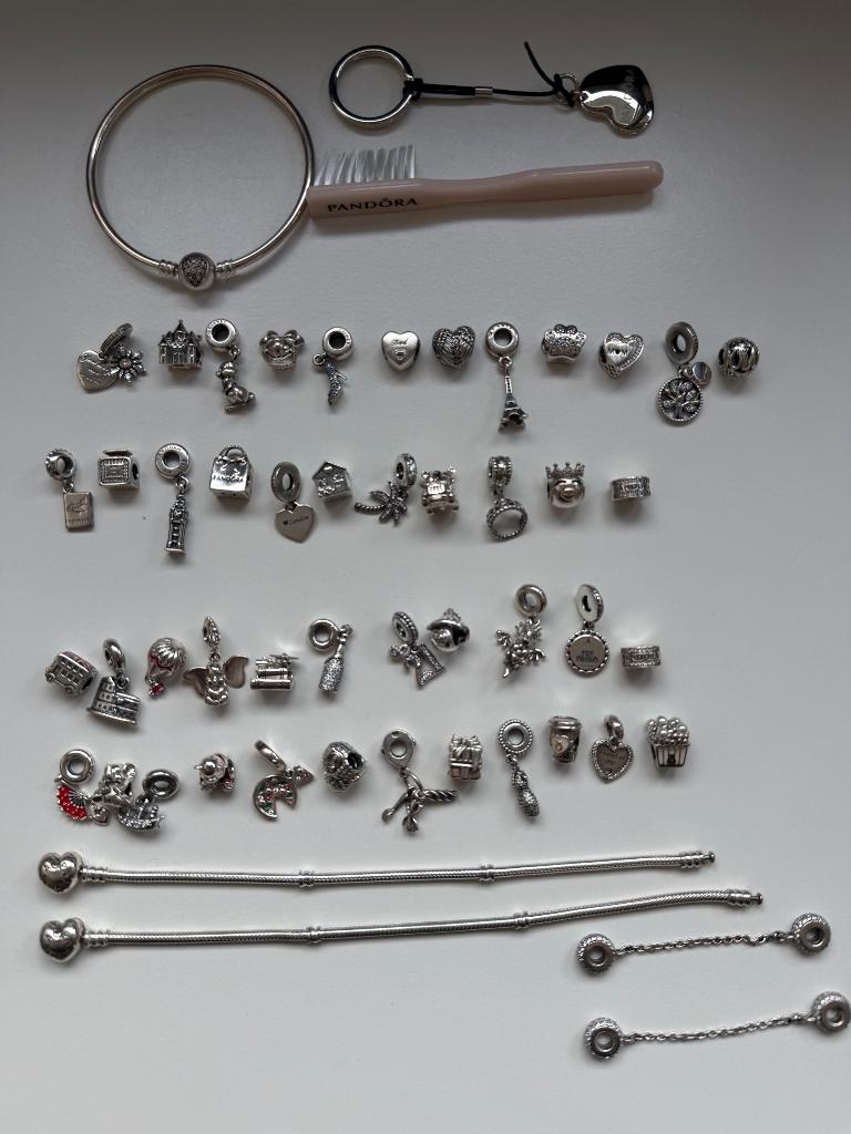 Pandora armband en bedels, Sieraden, Tassen en Uiterlijk, Bedels, Zo goed als nieuw, Pandora, Zilver, 4 bedels of meer, Ophalen of Verzenden