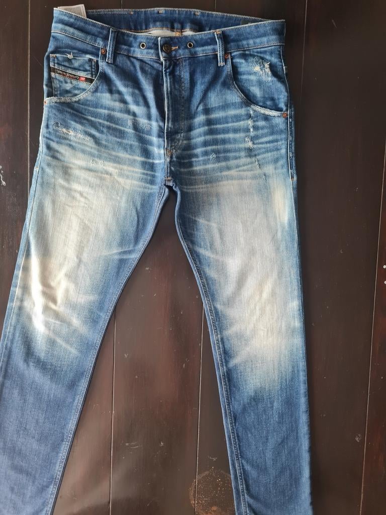 ZGAN DIESEL KROOLEY JOGG TAPERED STRETCH DESTROY JEANS 32/32, Diesel, Blauw, W32 (confectie 46) of kleiner, Ophalen of Verzenden