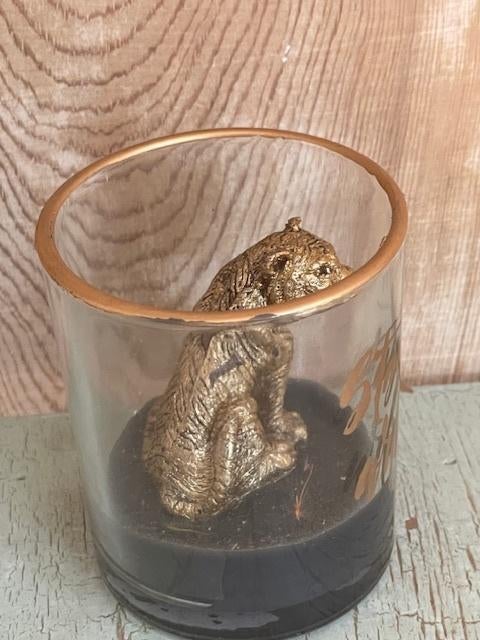 4 x kaars in glaasje. Cheetah / luipaard van goud. NIEUW., Ophalen, Overige materialen, Nieuw, Kaars