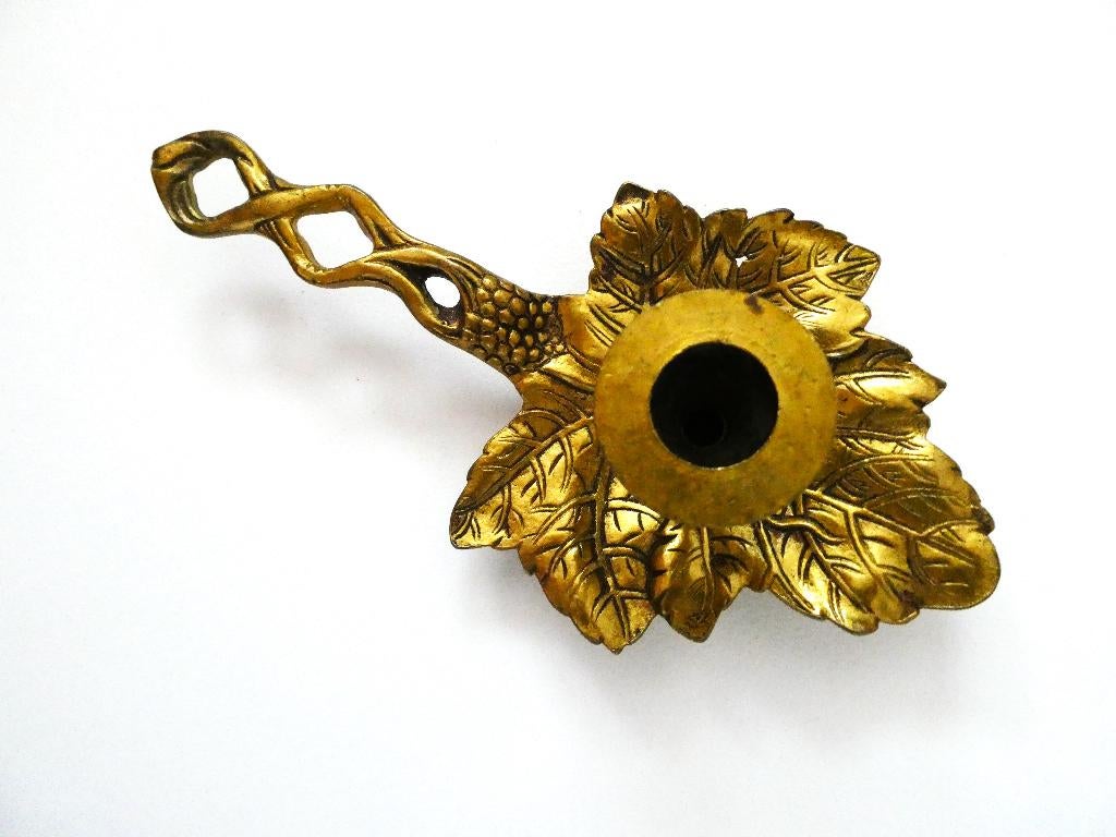 Blaker kandelaar kaarsenhouder op wijnblad druivenblad, Ophalen of Verzenden, Koper of Brons
