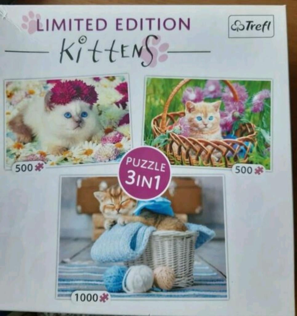 Trefl Limited Edition Kittens poezen Puzzel 3 in 1, Ophalen of Verzenden, 500 t/m 1500 stukjes