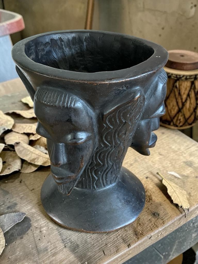 Vintage Afrikaanse Congolese Kuba Palmwijn Beker met Drie Ge, Ophalen of Verzenden