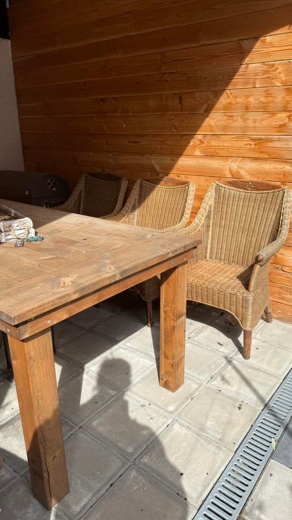 4 rotan stoelen en tafel voor buiten, Tuin en Terras, Ophalen, 4 zitplaatsen, Gebruikt, Tuinset