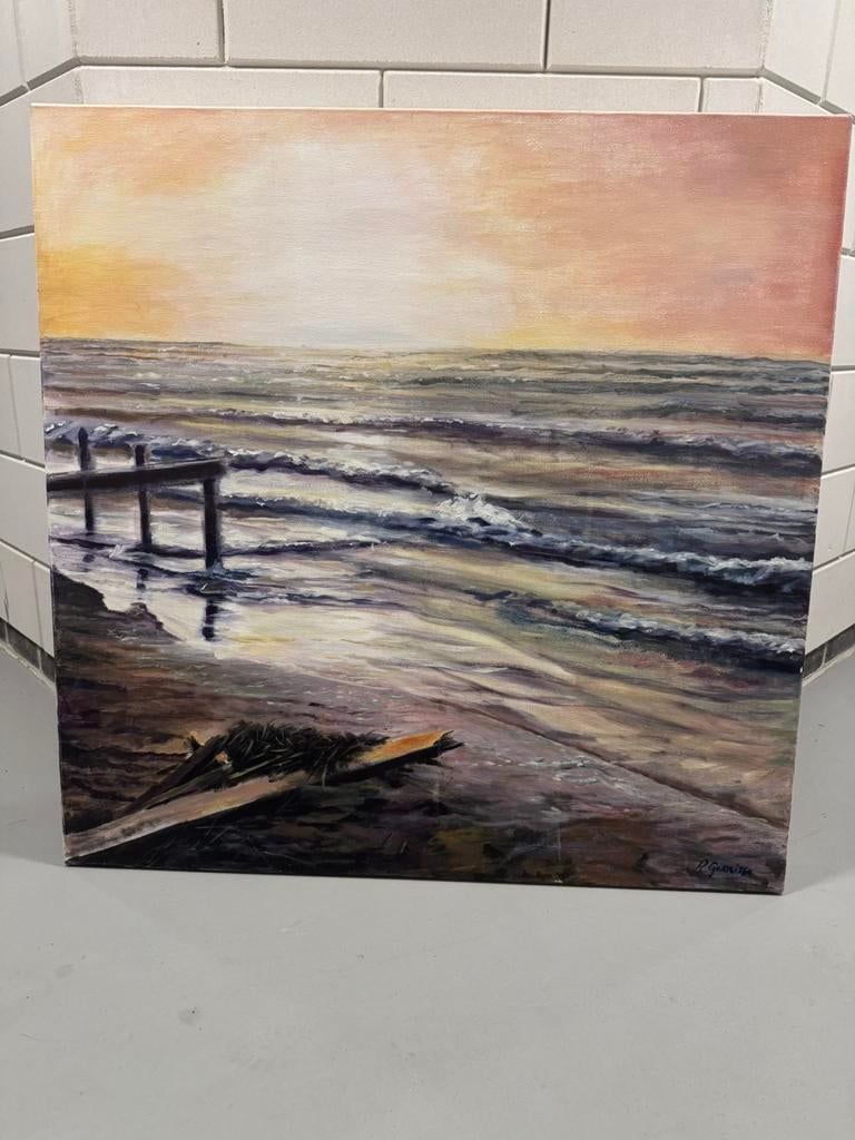 Schilderij zee en strand modern en figuratief, Ophalen of Verzenden