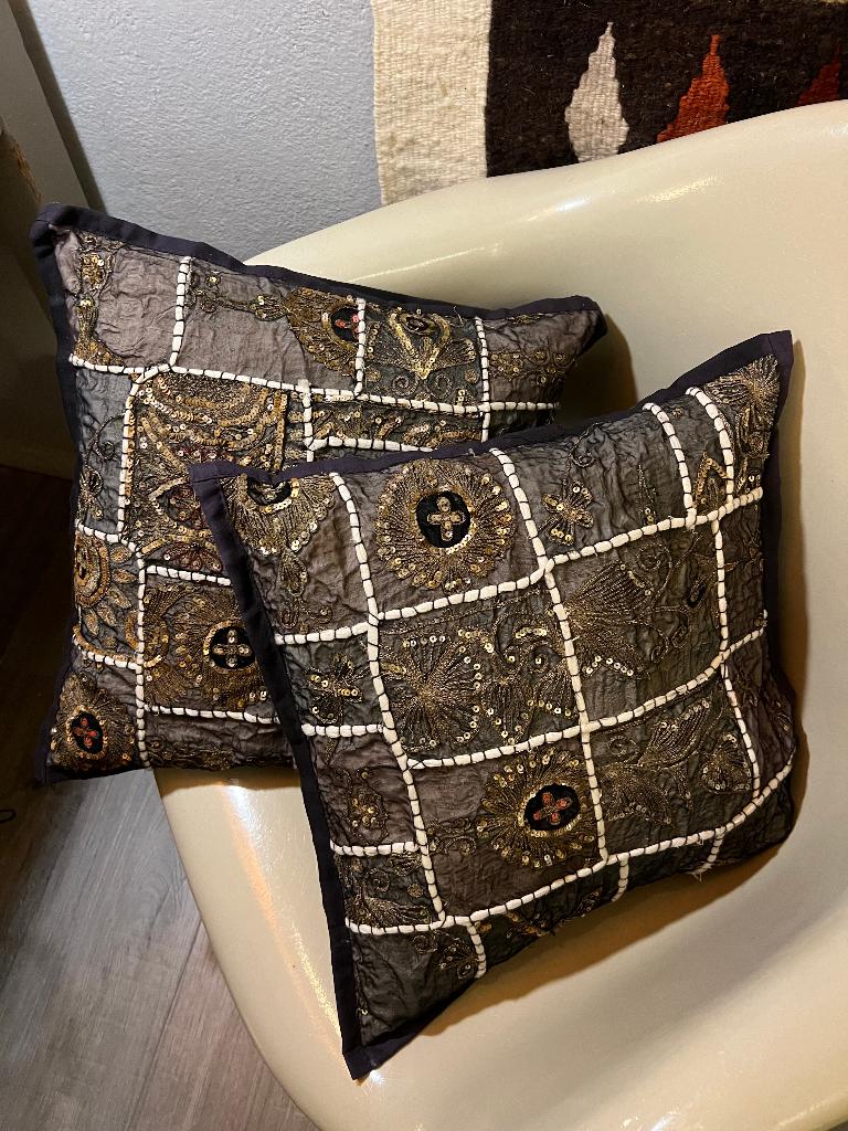 Boho sierkussens set kussens sari India geborduurd pailetten, Ophalen of Verzenden, Zo goed als nieuw, Zwart, Vierkant