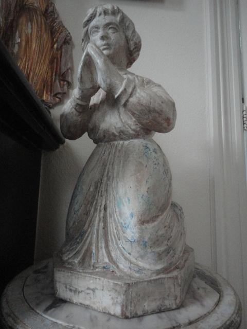 antieke 18e eeuwse HOUTEN ENGEL, h 51,5 cm / prachtig patina, Ophalen