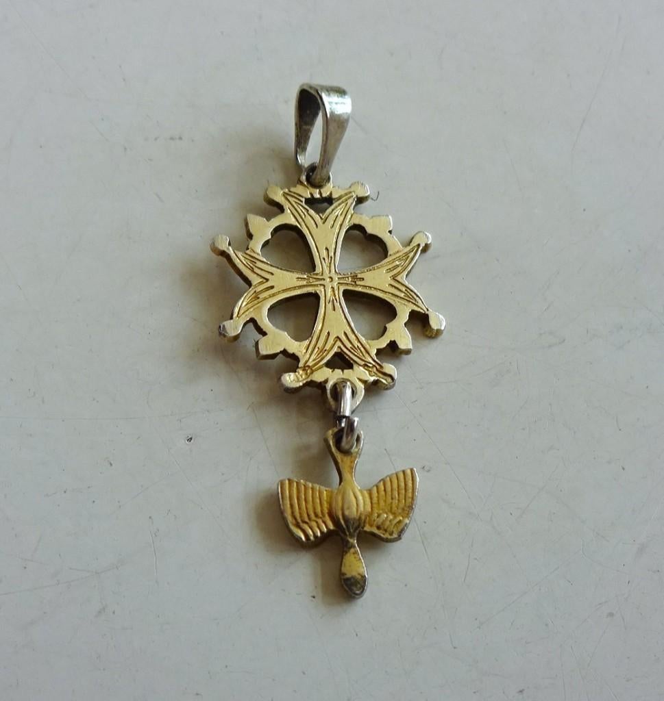 Oud Hollands zilveren Hugenotenkruis hanger: licht verguld, Ophalen of Verzenden, Zilver, Hanger, Verguld