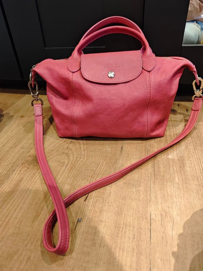 Longchamp Le Pliage Cuir Handtas - Framboosrood, Verzenden