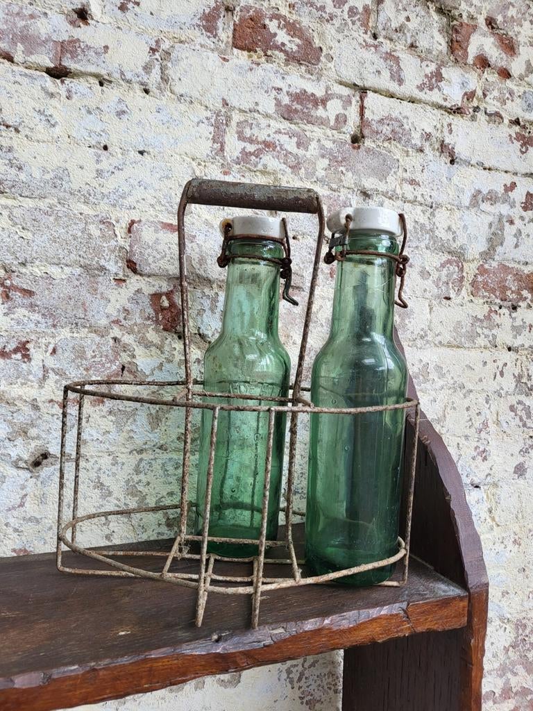 Brocante Frans ijzeren flessenrek  / allegonda, Ophalen of Verzenden