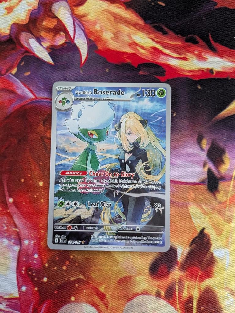 Cynthia's Roserade Full Art #184 Pokemon Destined Rivals, Ophalen of Verzenden, Zo goed als nieuw, Losse kaart, Foil