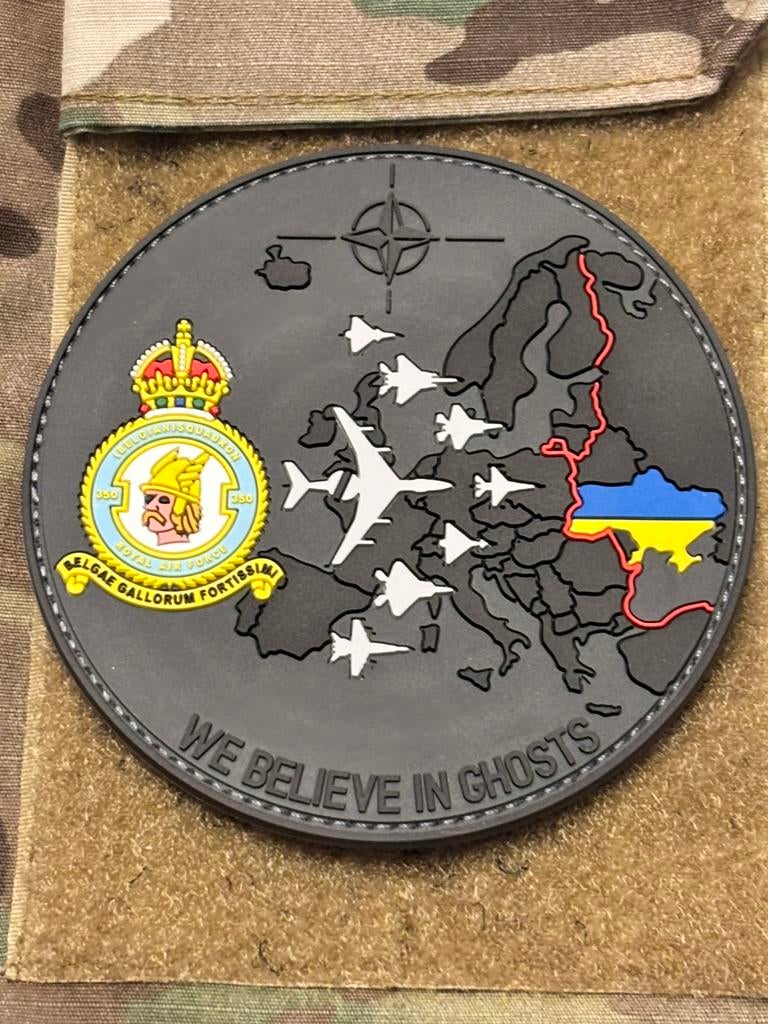Pvc embleem 350 SQN belgian air force We believe in ghosts, Verzenden, Luchtmacht, Overige gebieden, Embleem of Badge