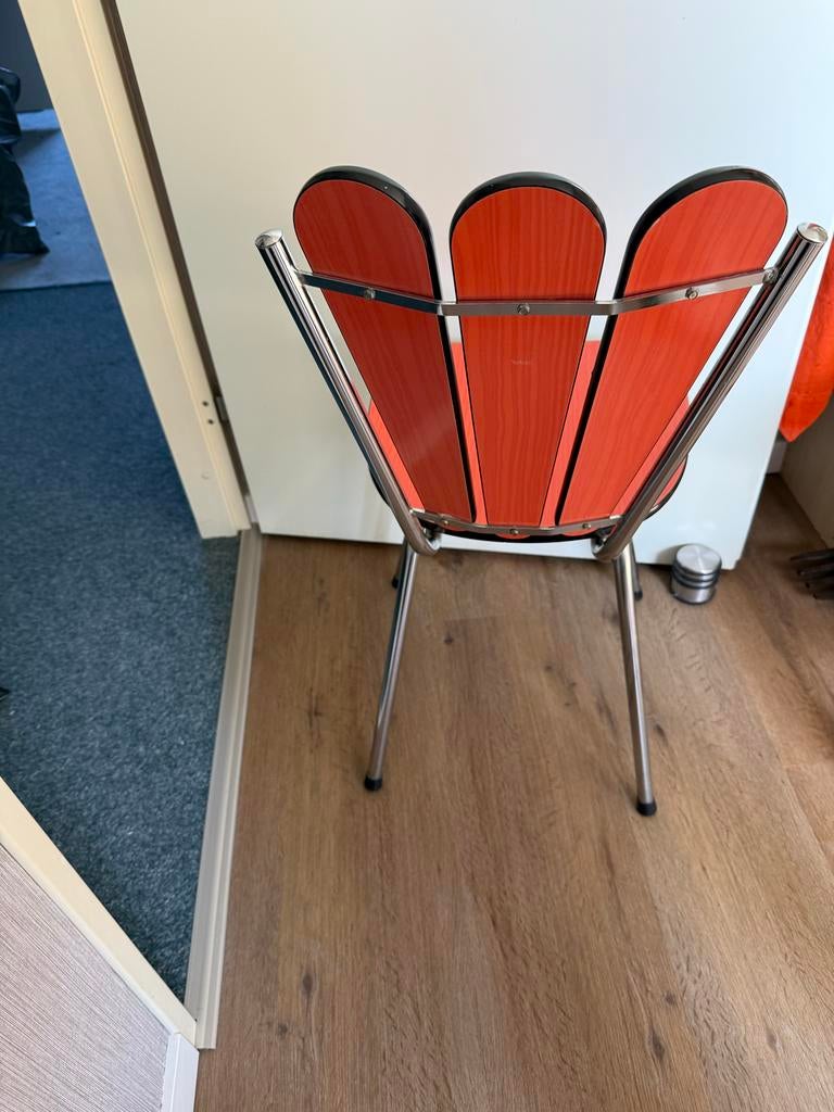 Vintage Keukenstoel Oranje Formica 2x prijs is per stuk, Huis en Inrichting, Stoelen, Kunststof, Gebruikt, Overige kleuren, Ophalen of Verzenden