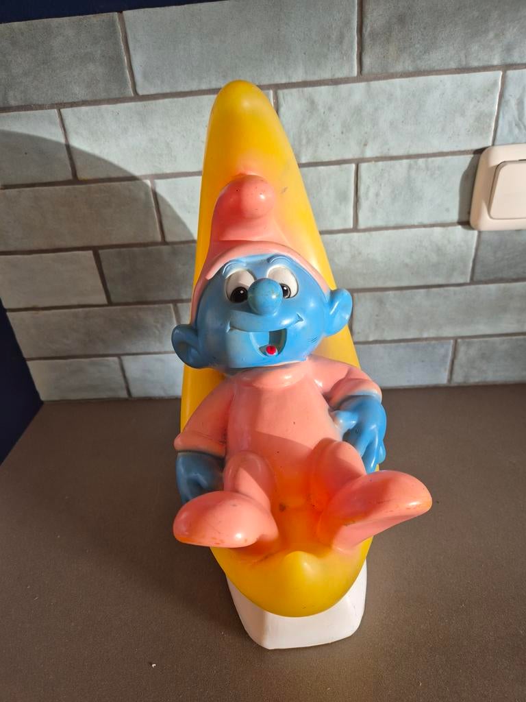 Grote Babysmurf Lamp ( kap ) Melek Fecht 1999, Ophalen of Verzenden, Gebruikt, Babysmurf, Gebruiksvoorwerp