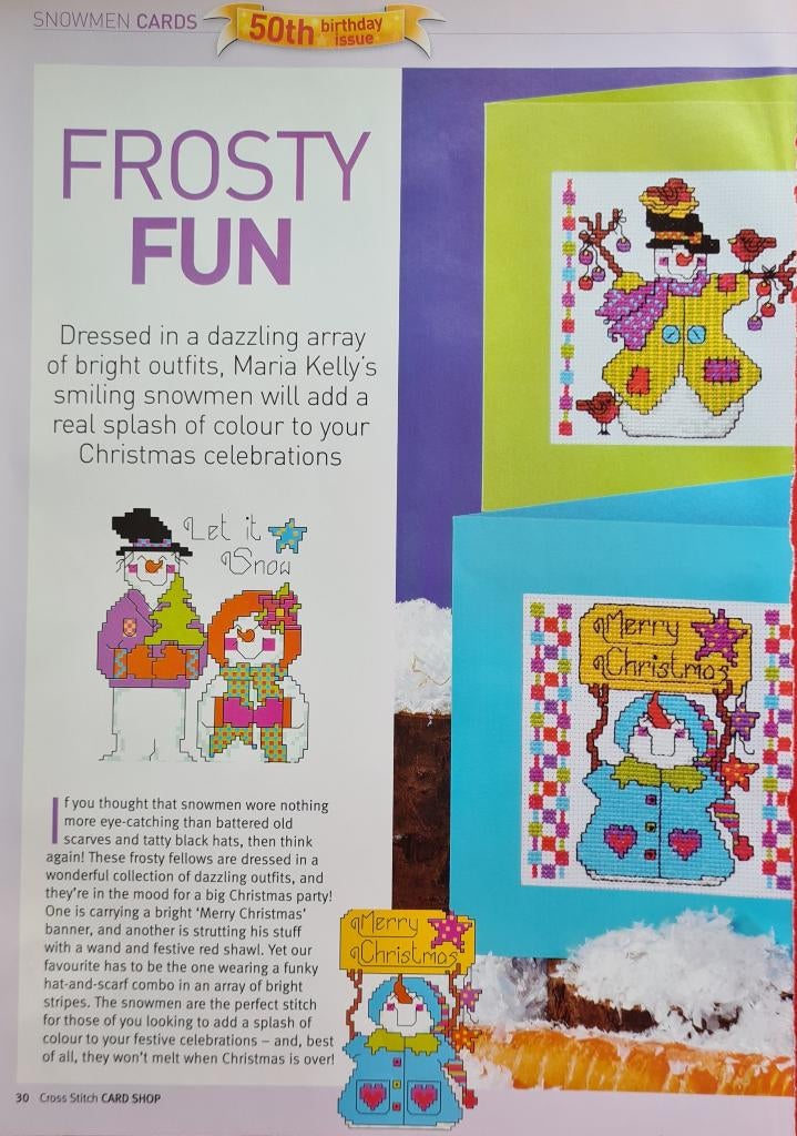 6 Sneeuwpoppen (kaart) borduurpatronen, Ophalen, Nieuw, Handborduren, Patroon