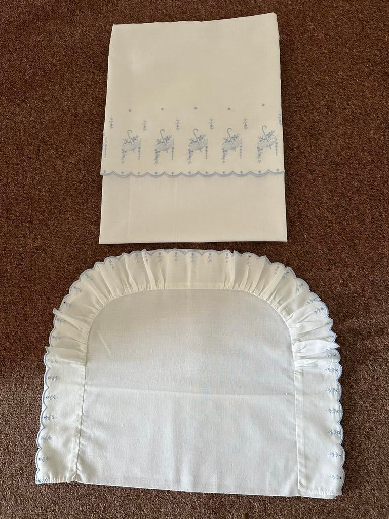 Vintage baby wieg/wagen lakenset., Ophalen of Verzenden, Gebruikt, Wieg