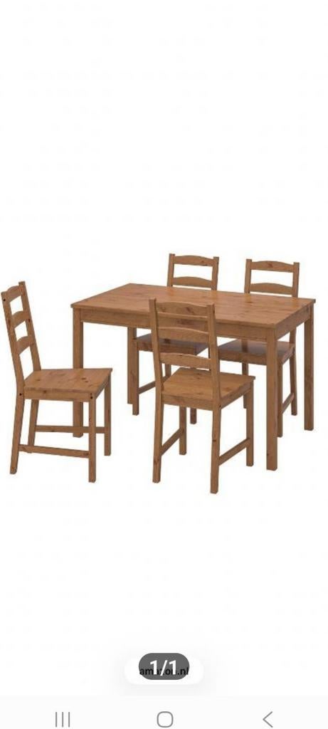 Ikea Jokkmokk eettafel met 4 stoelen, Ophalen, Zo goed als nieuw, Grenen, 4 tot 6 stoelen