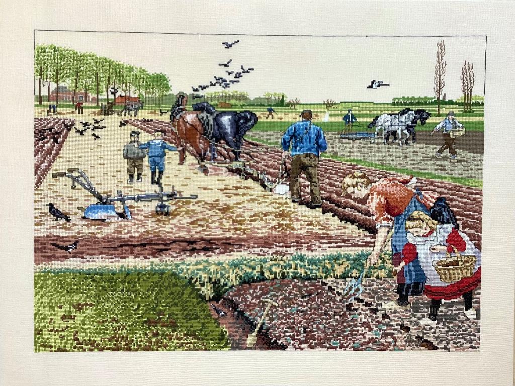 Borduurwerk, zijde, Jetses, lente op de akker, vintage, Hobby en Vrije tijd, Ophalen, Gebruikt, Handborduren, Overige typen