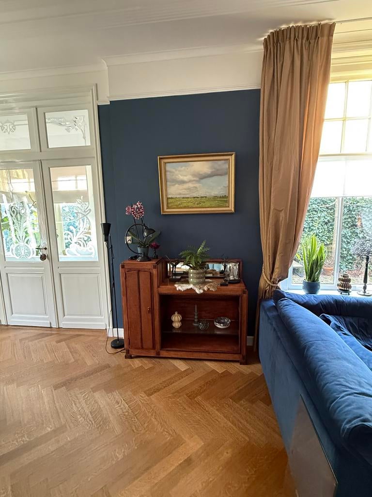 Amsterdamse School Dressoir/Kast met Glazen Planken, Huis en Inrichting, Ophalen, Gebruikt, 100 tot 150 cm, 25 tot 50 cm